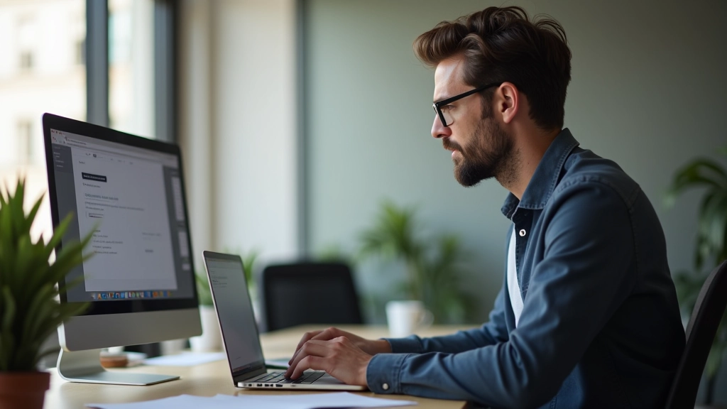 Designer trabalhando em projeto responsivo no computador com prototipagem visual de layouts flexíveis